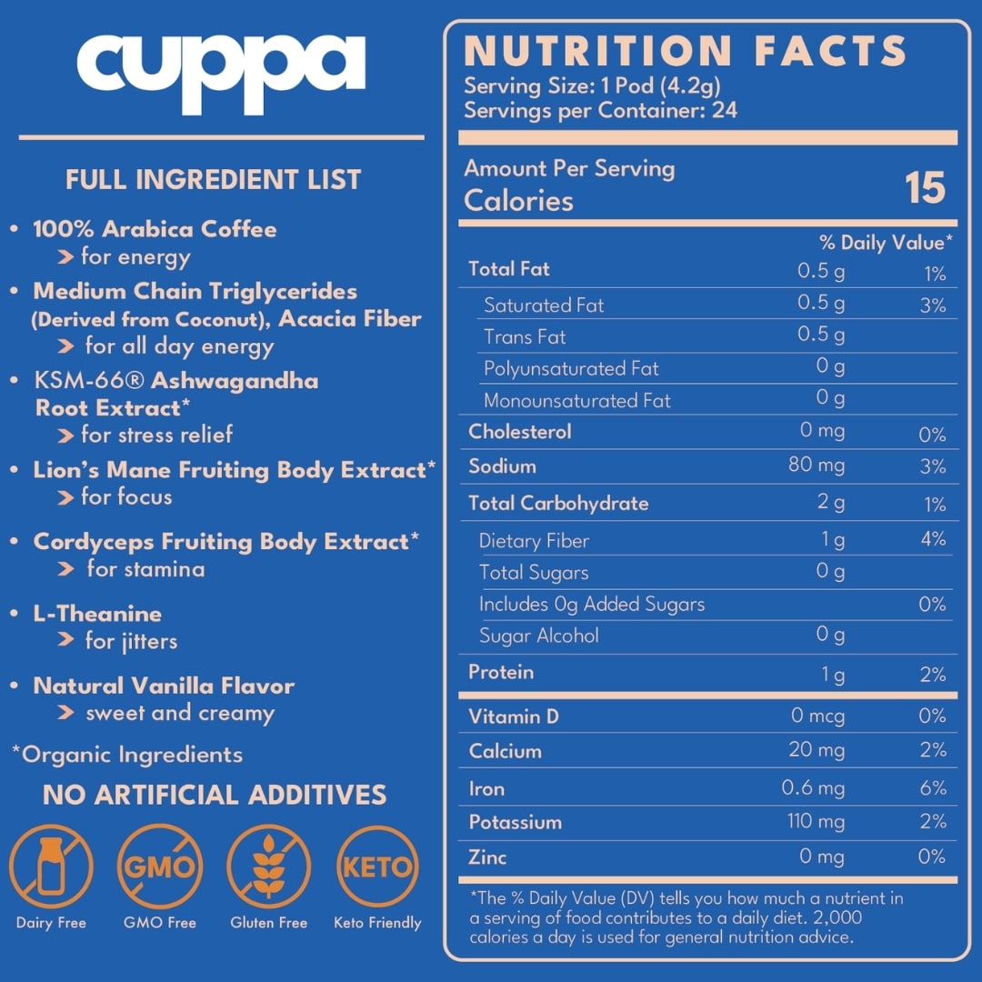 Cuppa Lion’s Mane Ashwagandha Healthy Coffee 24 Servings